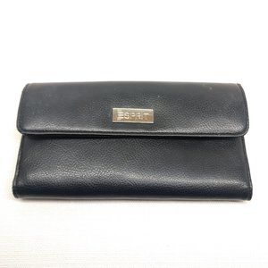 ESPRIT Womens Black Leather Fold Wallet VTG 90s 12 card holder photo id coin bag